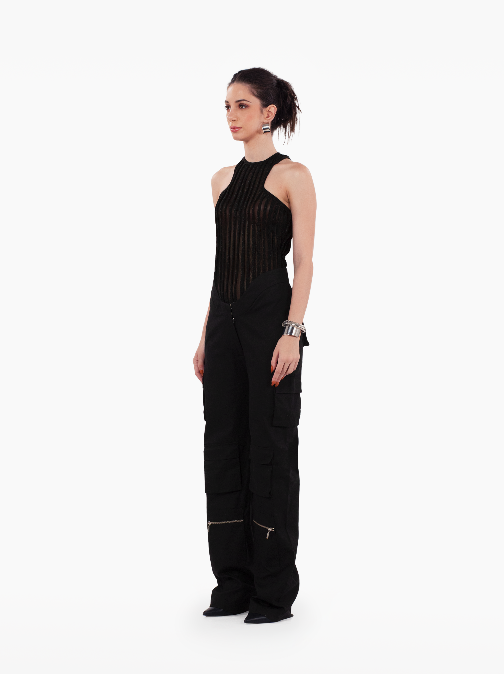 Burn Slow Top - sheer black ribbed tank top with t-back and glitter finish by SOLÉITE
