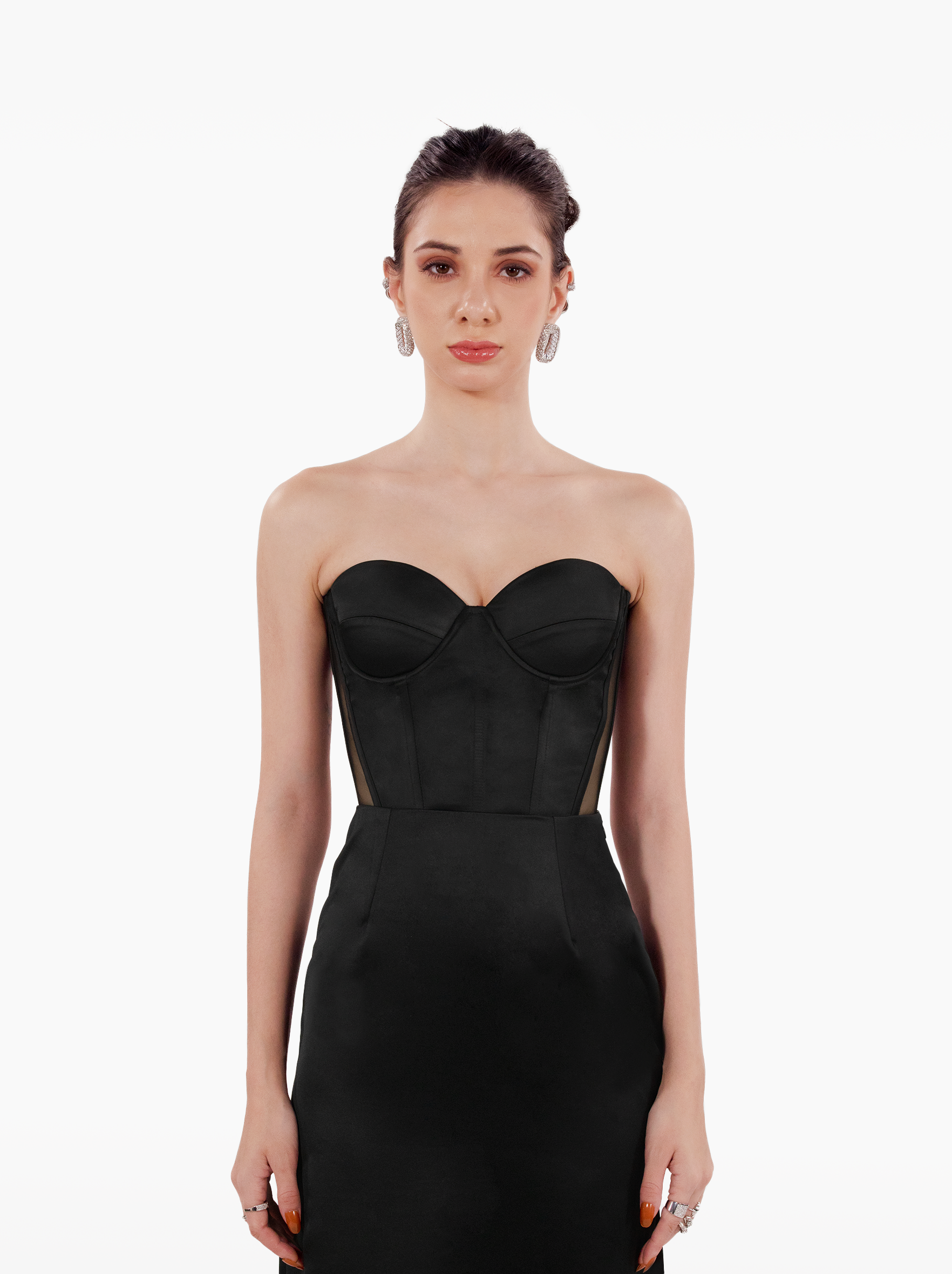 late night skirt - black satin maxi skirt with darts and a side slit for formal occasions by SOLÉITE