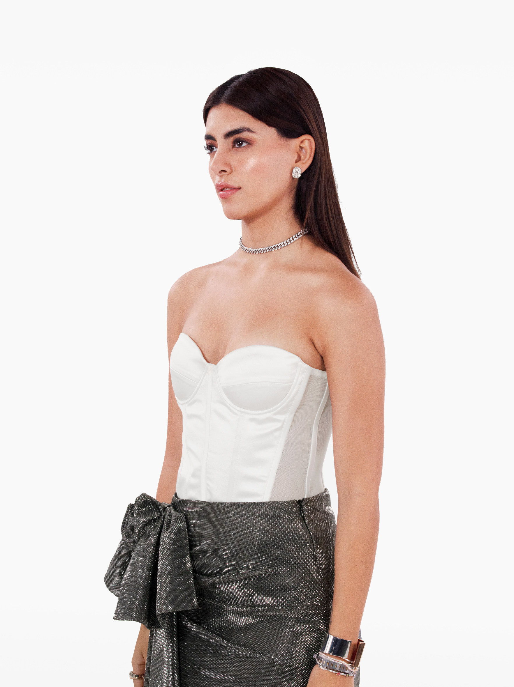 into you corset - white satin bustier top with padded cups and structured boning, birthday, party, dinner, date night outfits - SOLÉITE