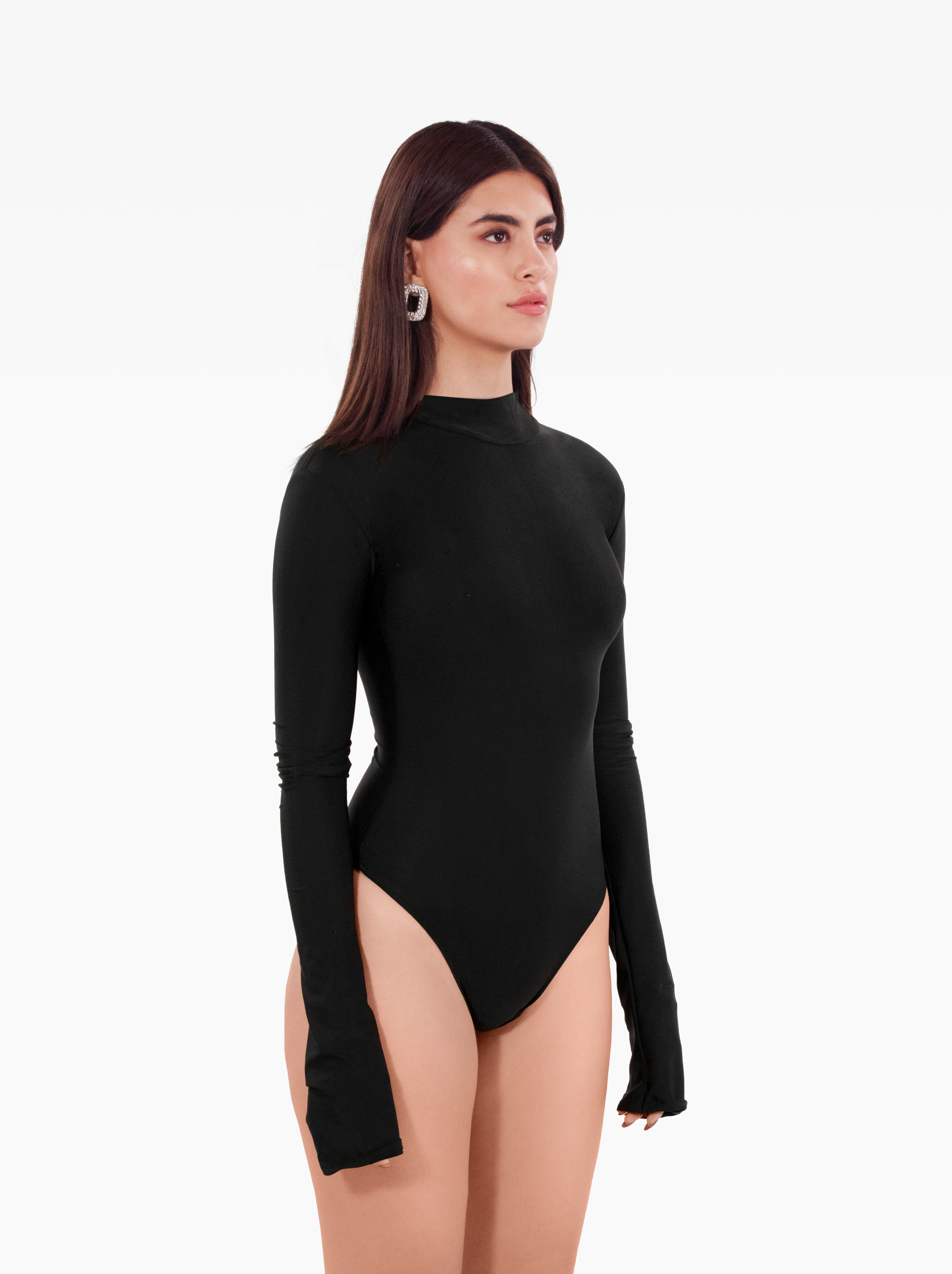 downtown bodysuit - black full sleeve bodysuit, high-neck, zip up top, wardrobe basics by SOLÉITE