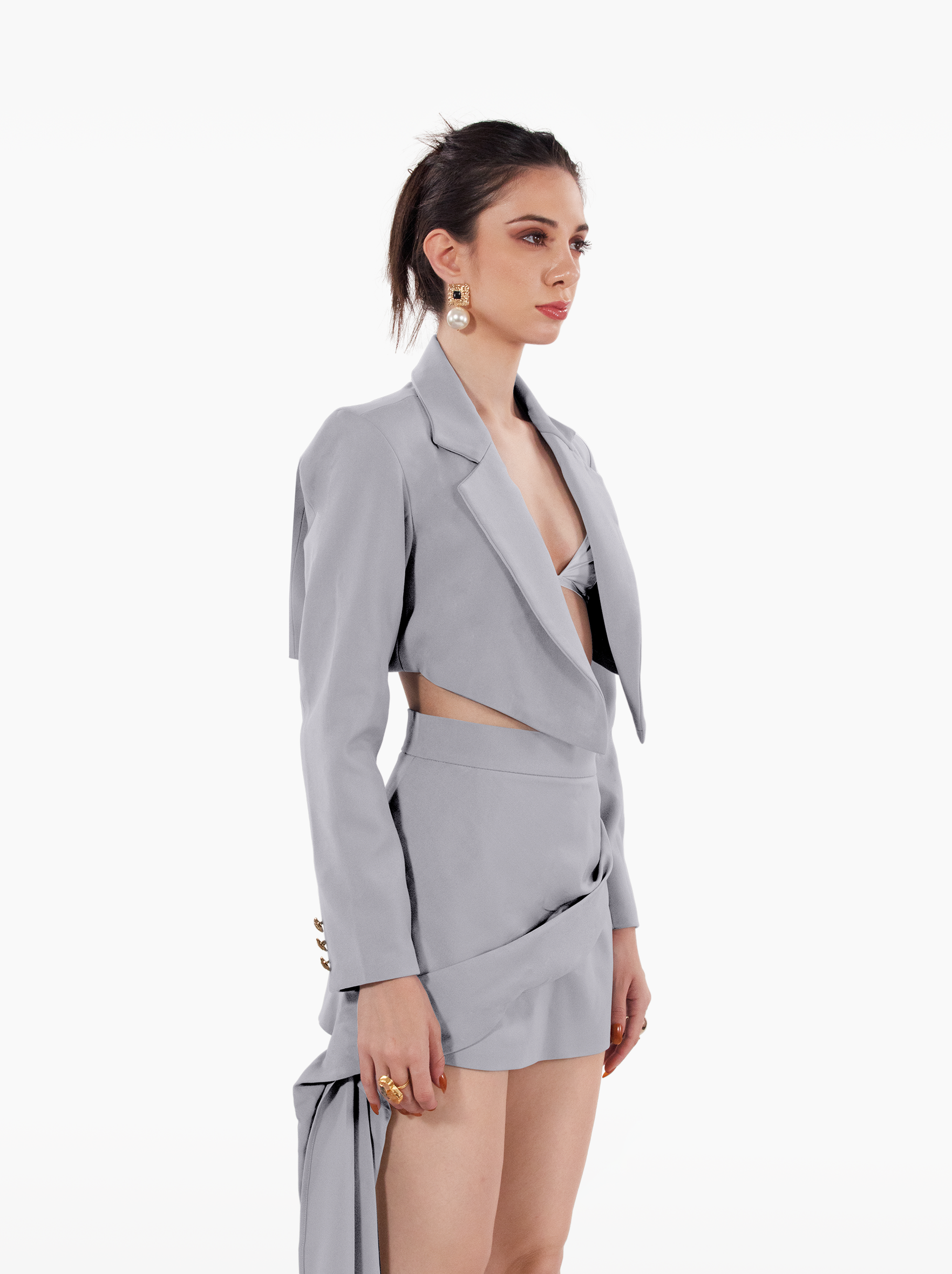 nobodys business skirt - white, grey, black mini skirt with sash, semi formal skirt, statement piece by SOLÉITE