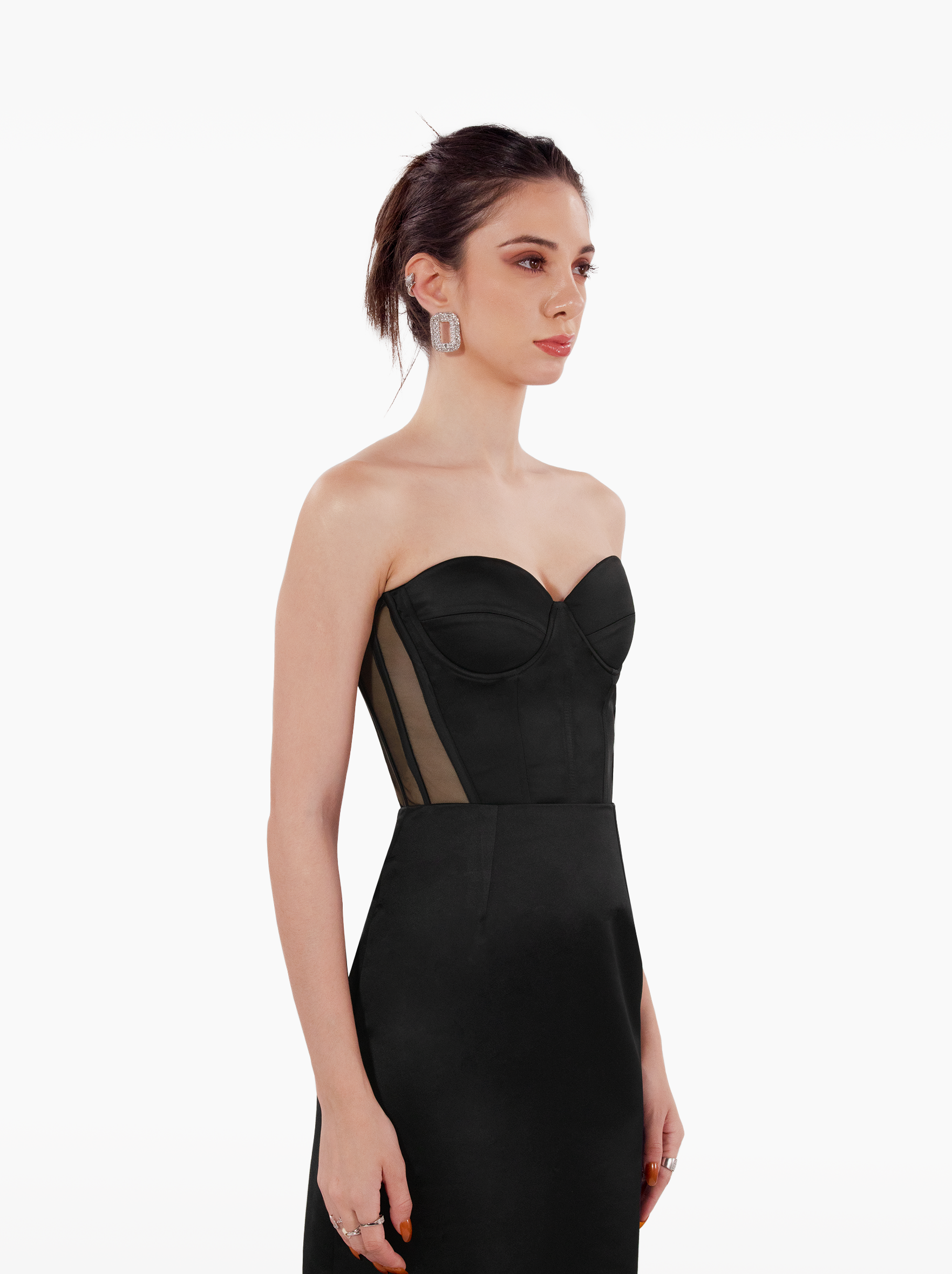 late night skirt - black satin maxi skirt with darts and a side slit for formal occasions by SOLÉITE