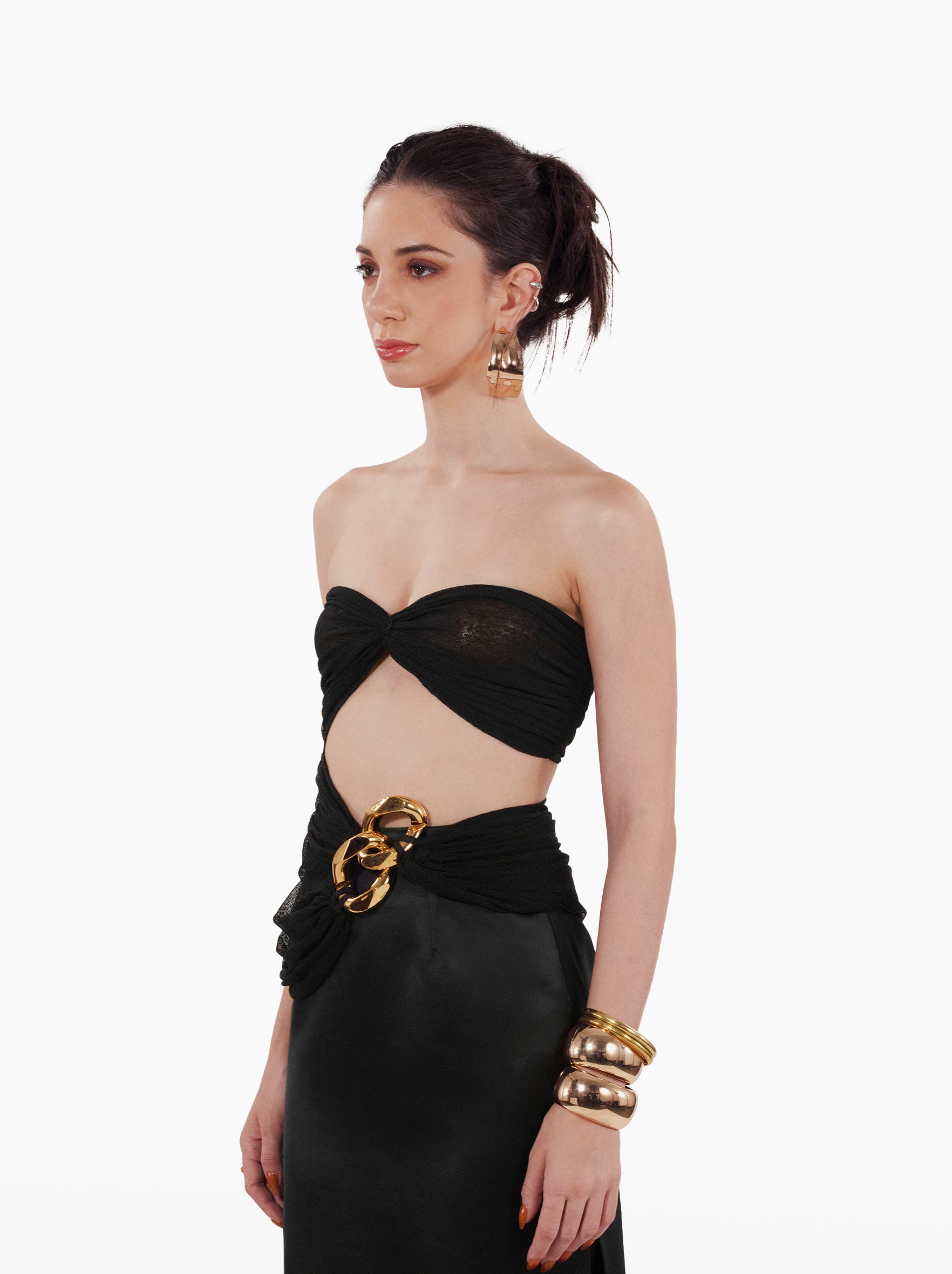 mona lisa top - black strapless sheer top, featuring delicate gathers and draped detailing, under-bust cutout birthday, party, dinner, vacation, beach, date night outfits - SOLÉITE