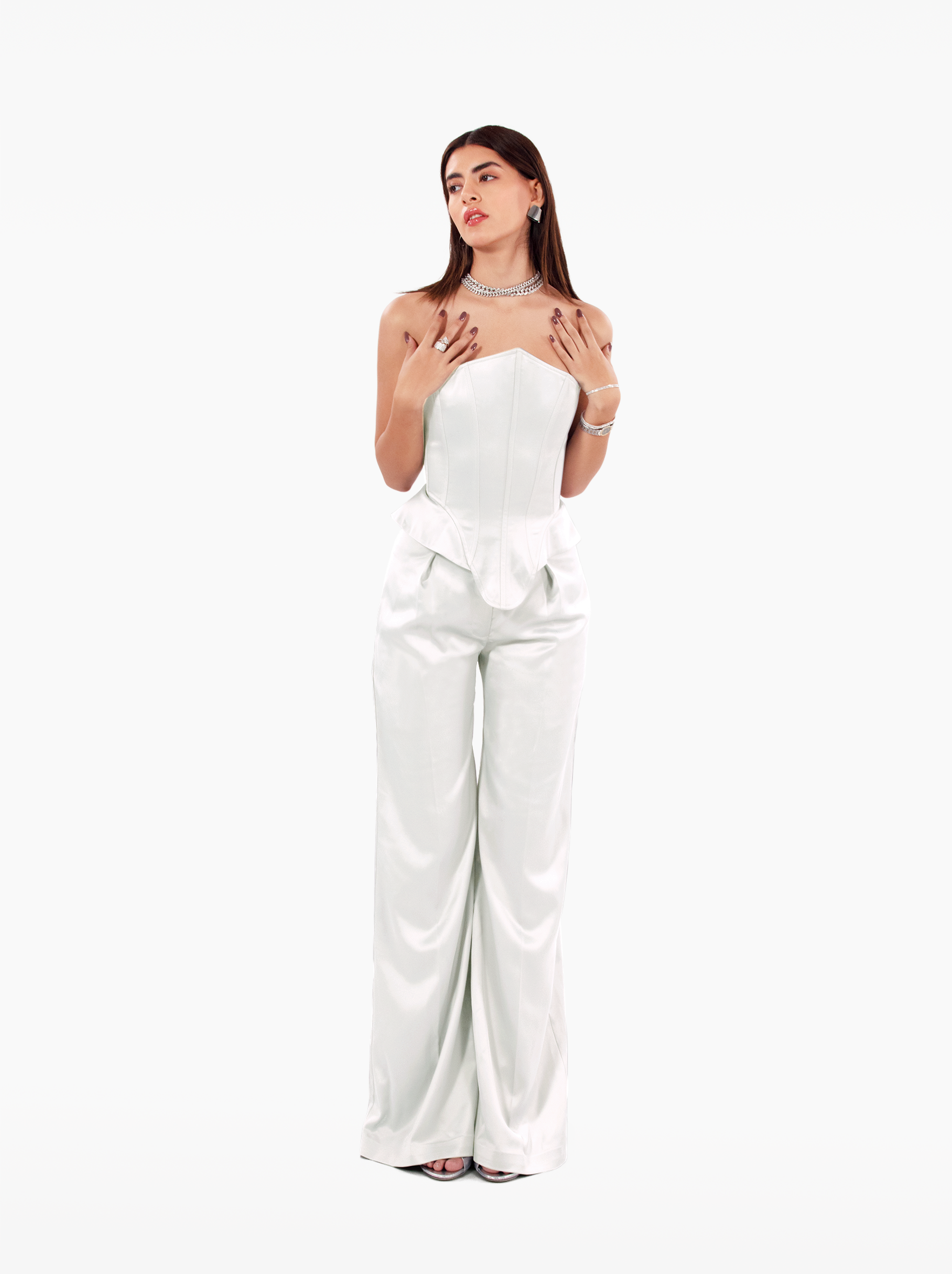 instant crush trousers - white wide leg satin high-waisted trousers with front pockets, birthday, party, formal, dinner, date outfit - SOLÉITE
