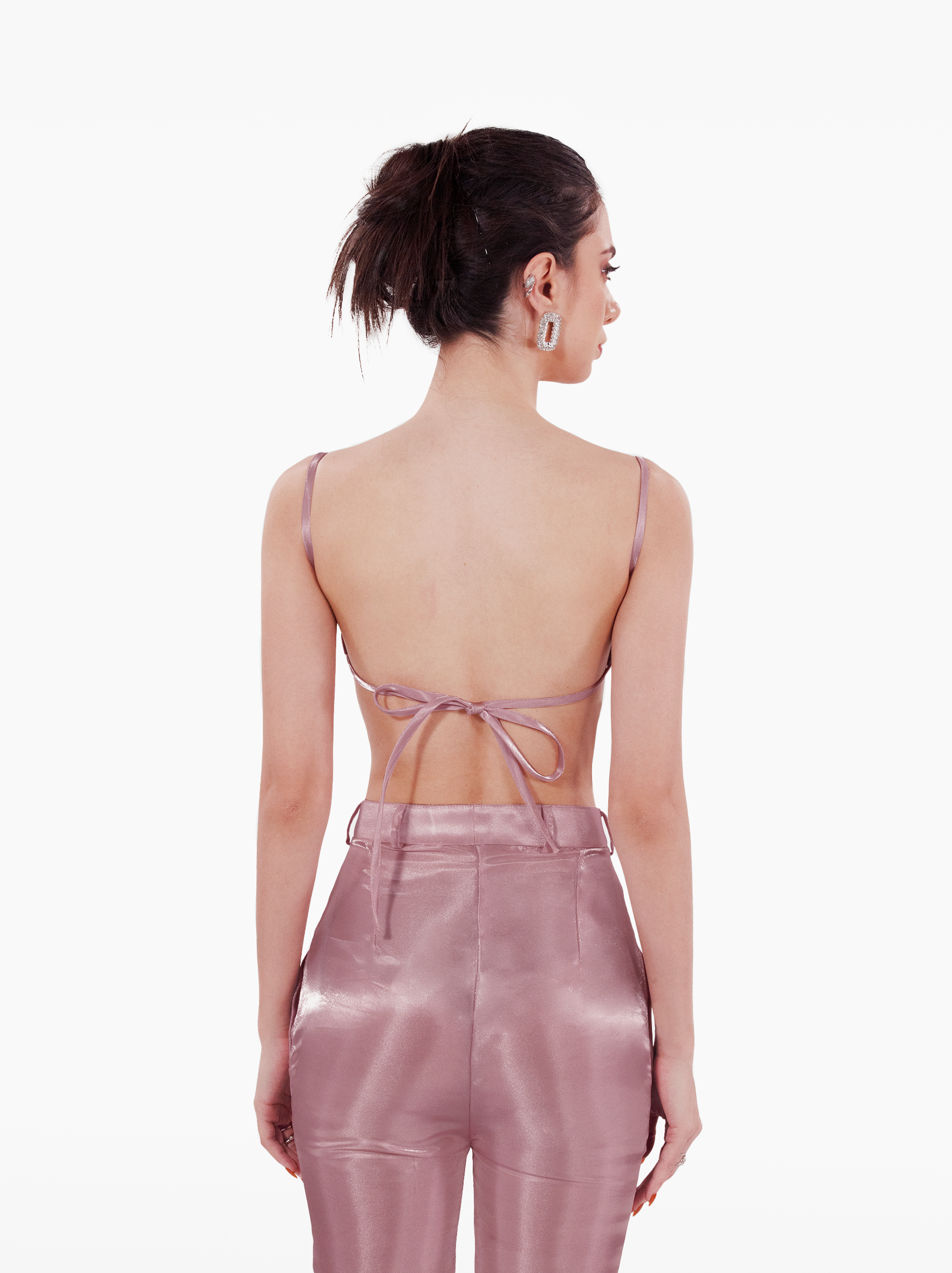 wrap me in plastic bandeau - pink organza bandeau with thin straps, darts and an open back, vacation top, pink strapless tube top - SOLÉITE